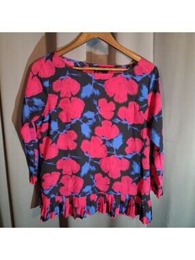 Banana Republic Floral Print Polyester Blouse with Pleated Hem, Size M